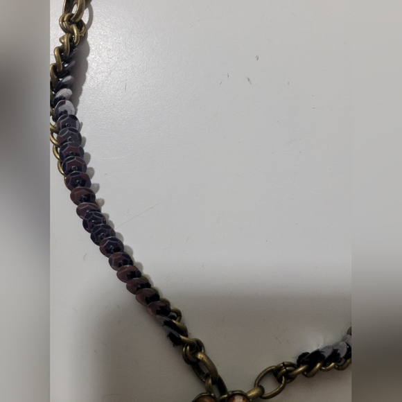 Anthropologie Holiday New Glinted Petal Tasso Necklace Sequins Brown Blue - Picture 5 of 6